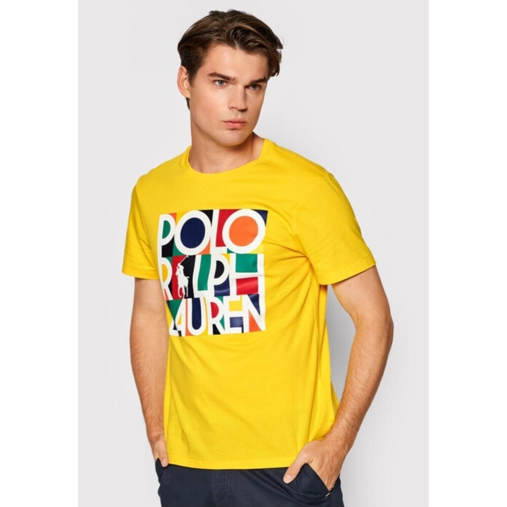 Polo Ralph Lauren NWT Men's T-Shirt Graphic Yellow Colourblock Stacked Sz.M